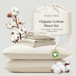 Sheets,  Size Sheets Set, GOTS Certified Long Staple  Bedsheets, Luxury & Soft Hotel Bed Sheets with 16 inches Deep Pocket,  India, Coconut Milk