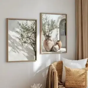 Optional Wooden Frame Mediterranean Olive Tree Canvas Art Print Botanical Antique Wall Art Poster for Modern Living Room Bedroom Kitchen Home Decor
