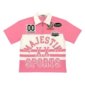 Majestik 'Champion' Rugby Patched Polo Shirt In Pink