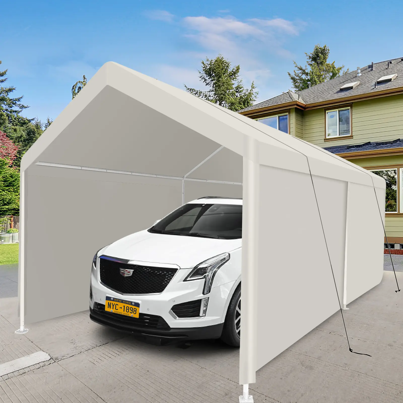 12x20 ft Portable Carport Garage Tent,Heavy Duty Car Port Canopy Garage Shelter with Sidewalls and Roll Up Doors for Automobile Boat Motorcycle Bike, Gray (12x20 ft +White)