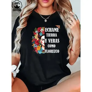 Witllent Women's Christmas T-Shirt 100% Cotton Round Neck Black Casual Top 220g Heavy Cotton Streetwear