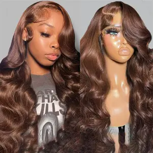 Body Wave Chocolate Brown Lace Front Wig Human Hair Wigs For Women Brazilian HD 13x6 Lace Frontal Wigs Pre Plucked Colored Human Hair Wigs