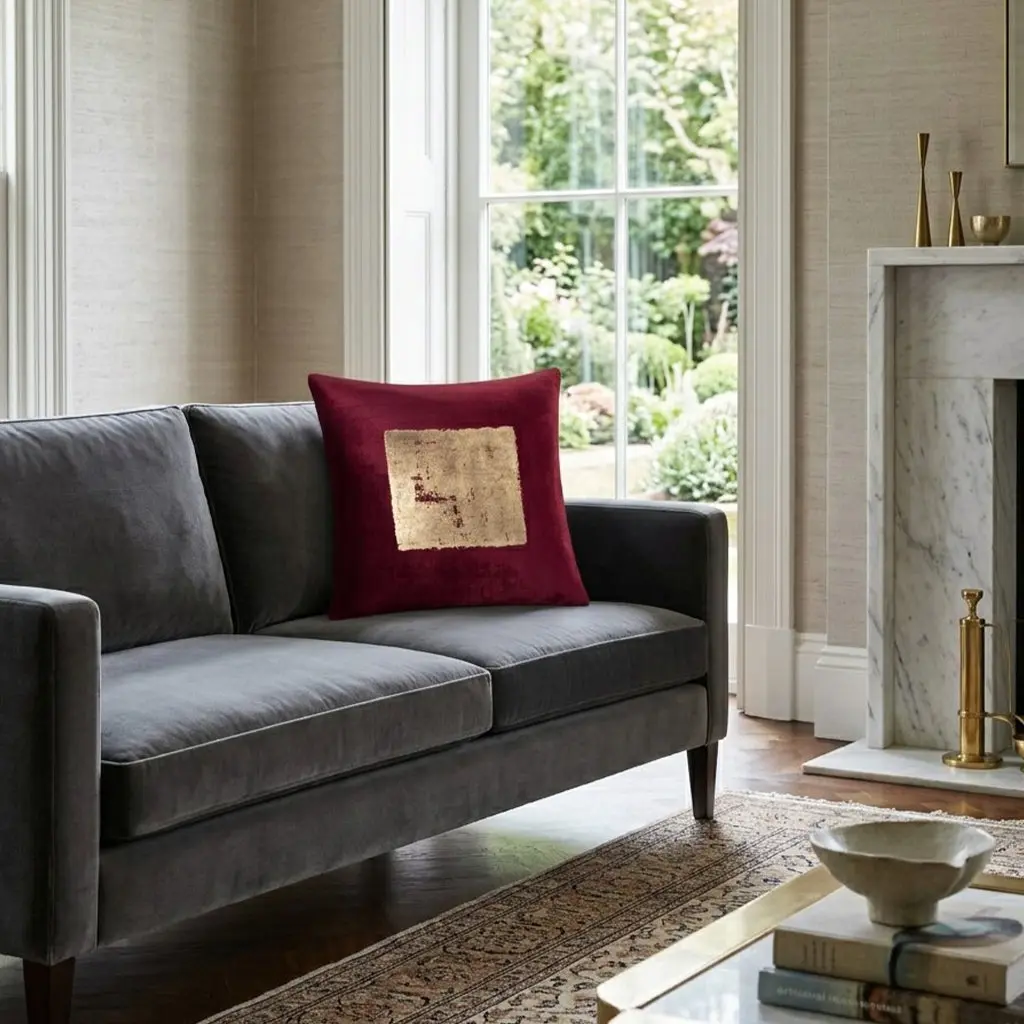 Burgundy Velvet and Gold Foil Holiday Pillow