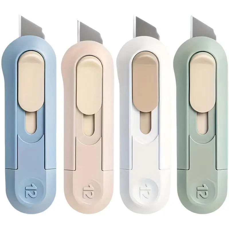 4pcs Stainless Steel Utility Knife, Retractable Box Cutter With Safety Lock, Ergonomic Non-Slip Handle For Crafting, Model Making, Cardboard, Home Office, Professional Precision Cutting Tool