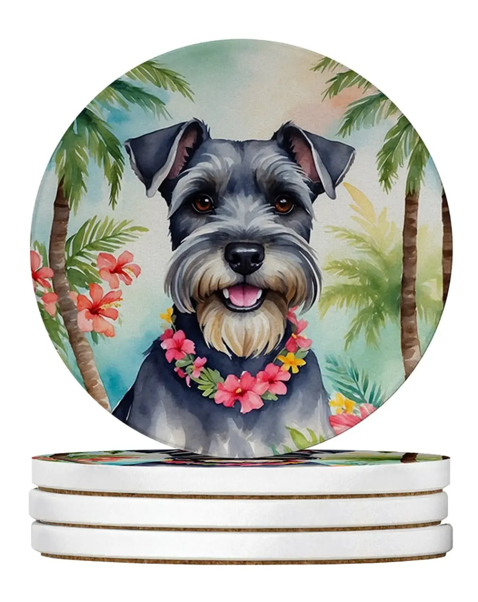 Carolines Treasures DAC6514RCS4 4 x 4 in. Schnauzer Luau Sandstone Coasters - Large - Pack of 4