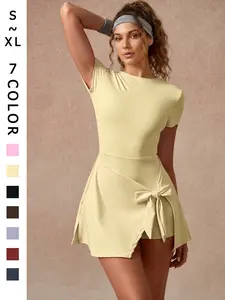 Women's Solid Color Sports Short Sleeve Dress High Stretch Soft Comfortable Slim Fit Backless Design Yoga Dress For Outdoor Running Gym Training Anti-Chafing Sports Tennis Dress Daily Fashion Casual Versatile Women's Golf Sports Skort