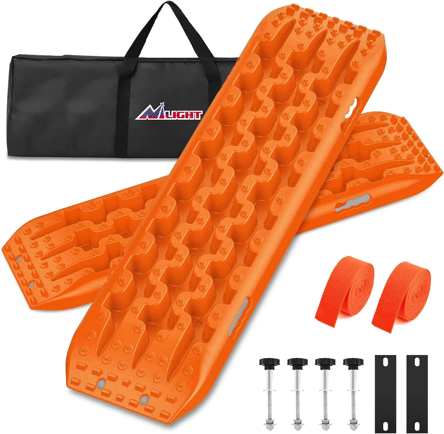 Nilight Off-Road Recovery Traction Boards, 4WD Compatible Tire Mats for Mud & Sand, with 2PCS Mounting Kit, Zipper Bag, 2 Leashes (Orange) Tire Wheel Tire Inflator Tool
