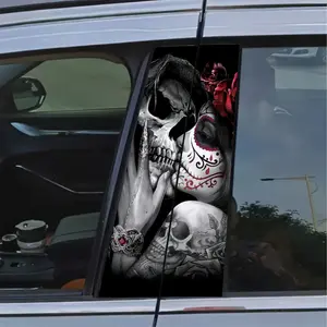2pcs Girl Skull Vinyl Car Decals - Easy Apply & Remove, Durable PVC Stickers for Glass, Metal, Plastic Surfaces - Fun & Creative Bumper Protectors, Fantasy Theme, Rectangle Shape, Universal Car Sticker, Sticker For Cars