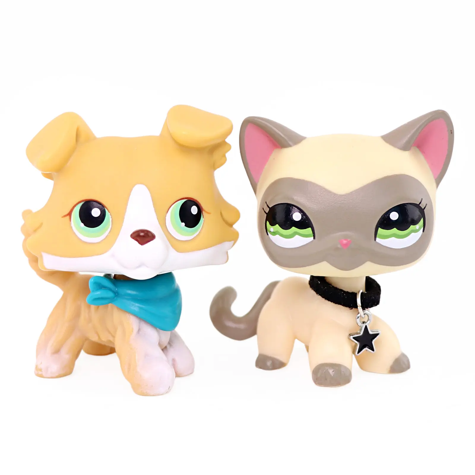 2 Pcs Cute Mini Pet Figurines, Dog & Cat Collectible Animal Figures with Scarf and Collar Accessories, Mini Toy Set for Imaginative Play & Collection