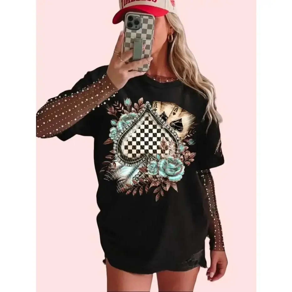 Retro Western Checker Spades T-Shirt,  Country Style Boutique For Her, Graphic Tee,  Top Womenswear Gift For Her, Mama Gift