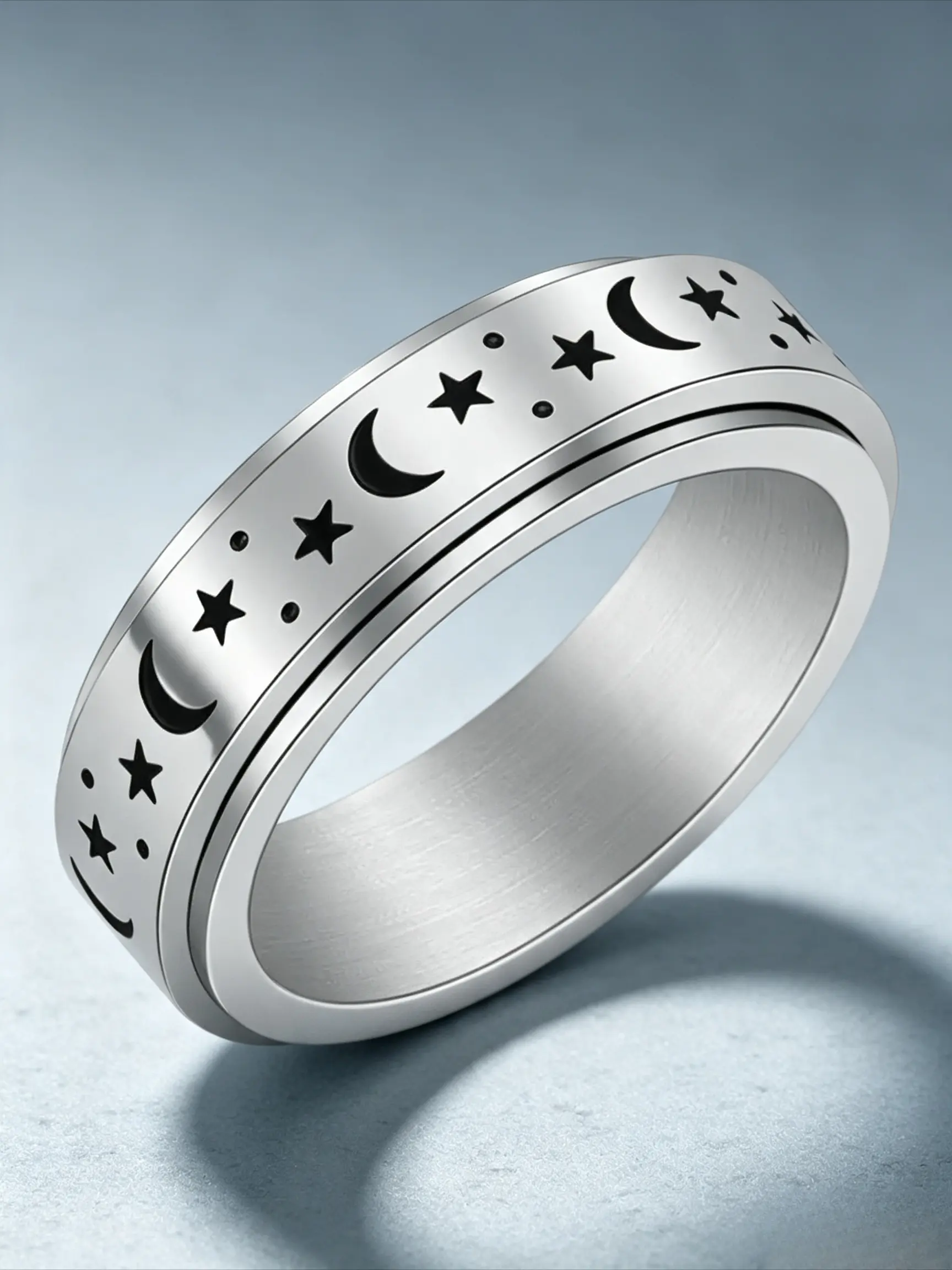 2025 Trendy Star & Moon Rotatable Openwork Anxiety Relief Ring, Anti Stress Fidget Worry Ring, Elegant Stackable Open Band, Fashion Daily Jewelry Accessories, Matching Outfit Ring for Women Men Teen Girls