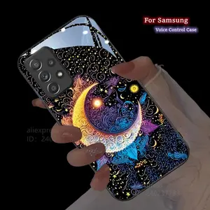 Moon Starry Night Sky Luminous Mobile Case For Samsung Galaxy S24 S22 Plus S20 S21 FE S23 S25 Ultra A14 A15 LED Phone Cover