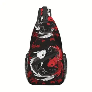 A Versatile Crossbody Chest Bag Designed for Hiking, Featuring a Stylish Koi And Tai Chi Yin Yang Design. This Folding Backpack Offers Ample Storage And Durability, Making It Perfect for Shopping, Work, Travel, Beach Outings