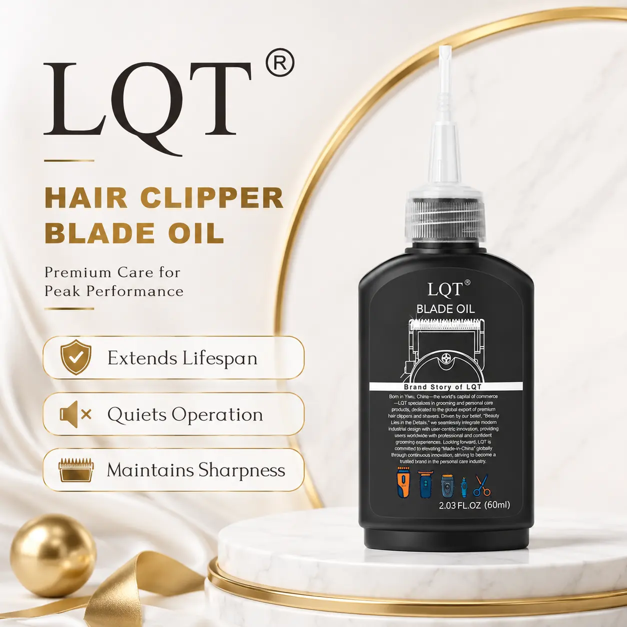 Hair Clipper Blade Oil 60ml, Precision Lubricating Oil for Clippers, Trimmers, Shavers & Grooming Tools, Reduces Friction, Helps Prevent Rust, Maintains Blade Sharpness, Extends Blade Life, Fine Tip Applicator for Smooth Daily Maintenance & Care