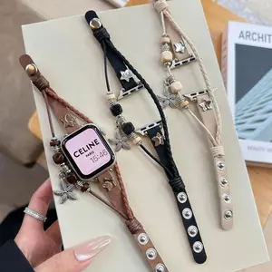 Star Moon Metal Buckle Woven Leather Strap Compatible with Apple Watch iWatch 11th Gen 9 8 7 6 Ultra/SE