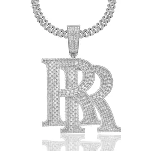 2033 Hip Hop Double R Iced Pendant Rapper Stage Bling Statement Neckwear with Shiny Iced Material and Unique Double R Design for Performances Diamond Initials Necklaces Fashionable Jewelry customizable with engraved letters, logos or patterns