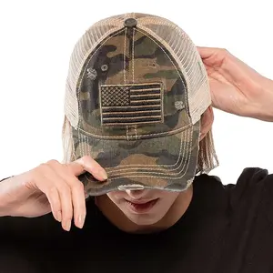 C.C Camo USA Flag Baseball Cap for Women Distressed Patriotic