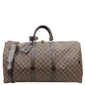 Pre-owned Louis Vuitton Canvas Travel Bags Keepall Bandouliere 55 Damier Ebene Travel Bag Brown