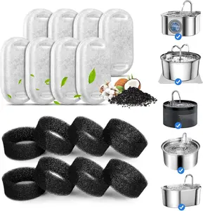 Water Fountain Filters for 108/3.2L& 67oz/2L Stainless Steel  Fountain-Pet Water Dispenser, Replacement Filters for Pet Drinking Fountain(8 Filters&8 Sponges)