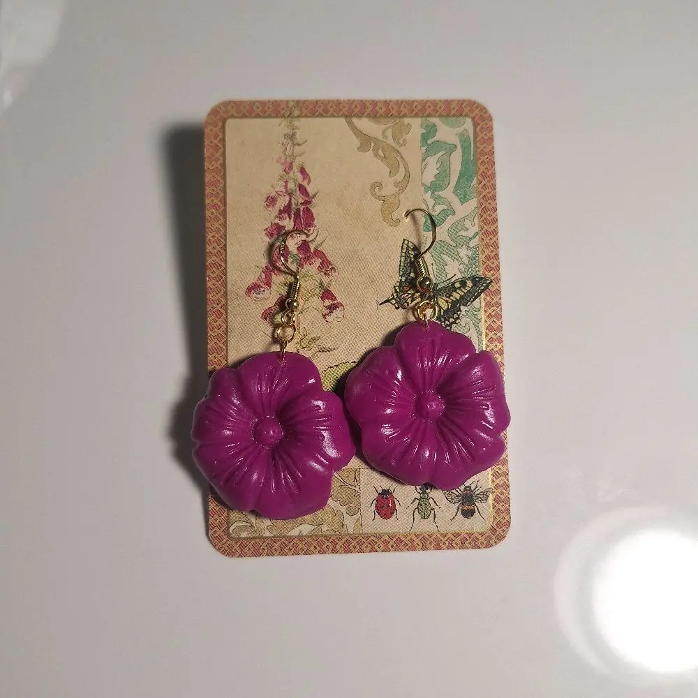 Unisex Casual Handmade Purple Polymer Clay Flower Earrings - Lightweight, Sterling Silver or Gold Plated Jewelry Accessories for Adults, All Seasons, Casual and Formal Occasions