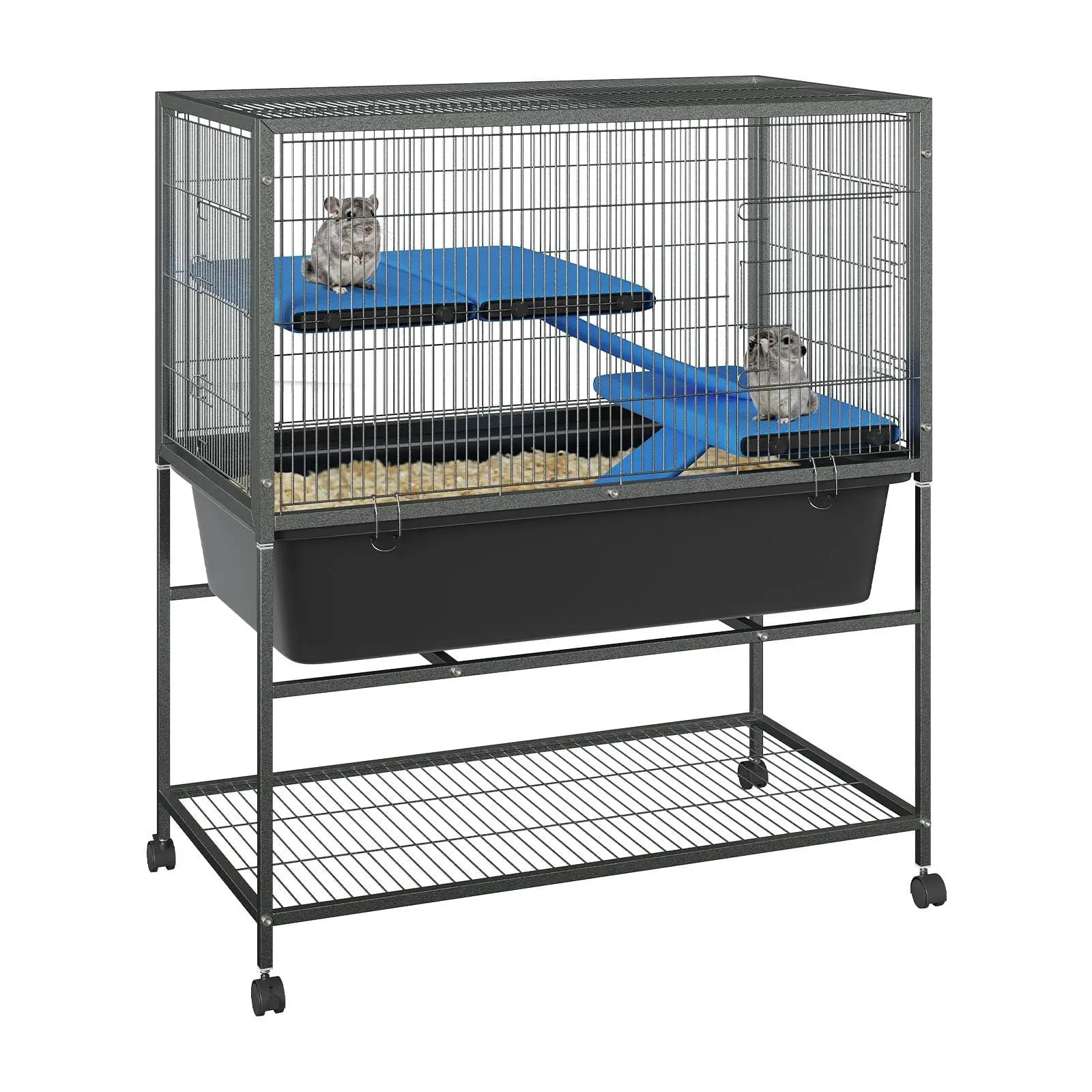 GARVEE 40.5" H Critter Nation Large Ferret Cage, 2-Tier Metal Small Animal Cage with Wheels, Removable Ramps & Platforms for Chinchillas, Rabbits, Guinea Pigs, Sugar Gliders