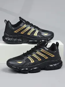 Men's Luxury Gold Label Thick Sole Running Shoes, Sporty Running Shoes, Breathable Mesh with Metal Gold Stripes, Bubble Cushioning, Walking Running Shoes, Fitness Running Shoes, Streetwear & Daily Commute