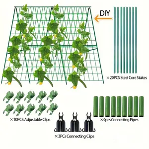Adjustable 48-Inch Foldable Cucumber Garden Trellis Kit, Detachable Cucumber Trellis, Metal and Plastic Plant Support Cage, Multi-Functional Climbing Plant System