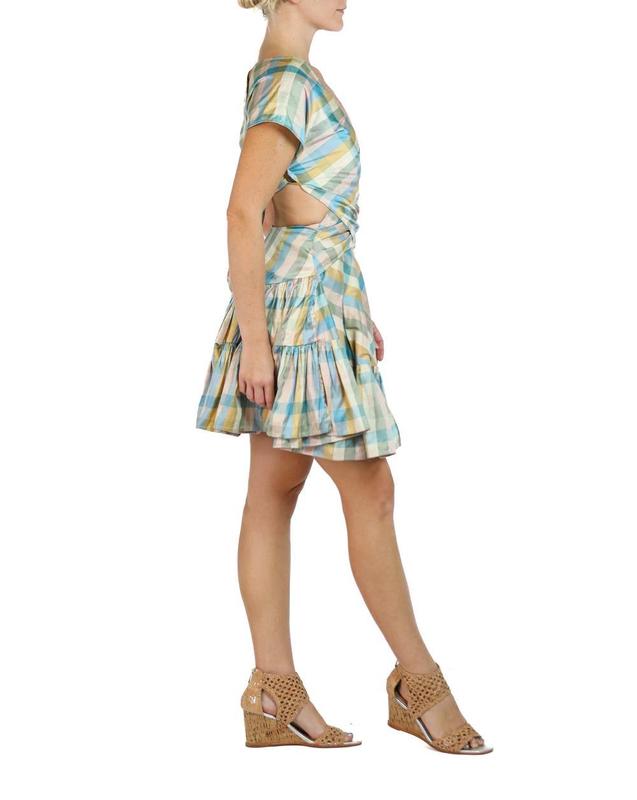 Morphew Collection Mixed Pastels Silk Taffeta Plaid Denise Dress