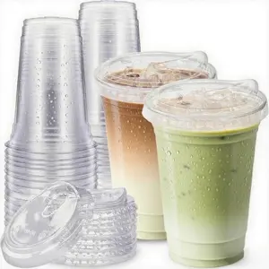 25 Sets- 16 oz Clear Plastic Cups with Strawless-Sip-Lids, Disposable Cup Plastic Iced Coffee Cups for Cold Drinks, Smoothies and Juices