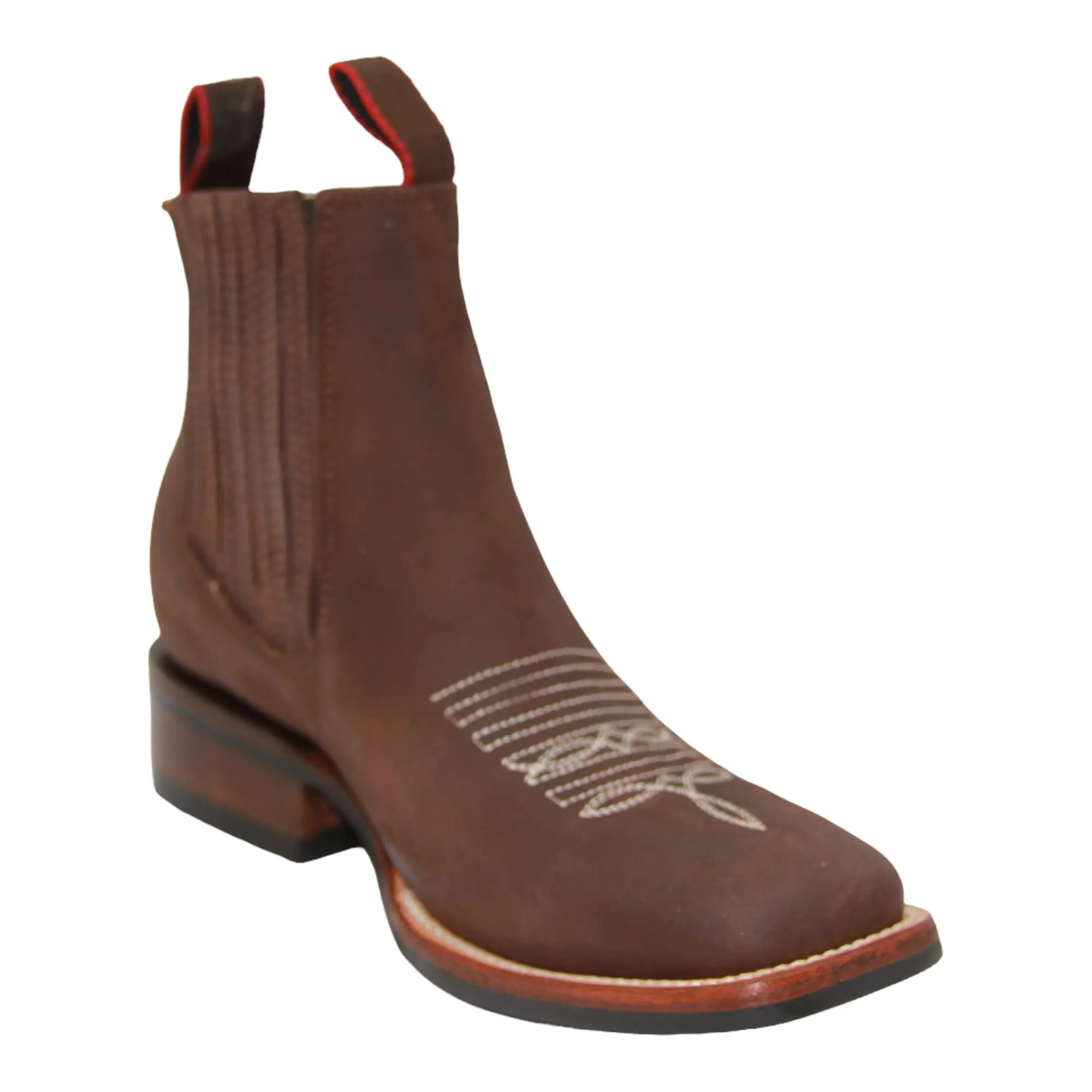 Women's Short Ankle Brown Leather Cowboy Boots, Low Heel Cowgirl Bootie