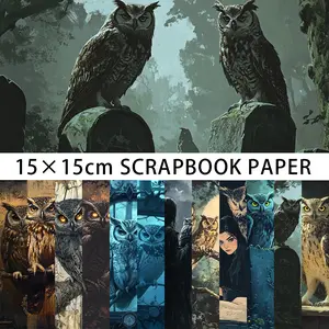 24PCS Vintage Owl Theme Scrapbook Paper Pad, 5.9*5.9inch Single-Sided Witch and Owl Pattern Scrapbooking Paper, Perfect for Scrapbooking, Journaling, And DIY Projects