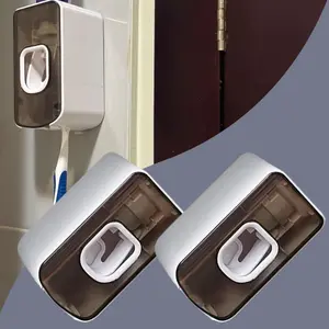 2 pack Easy-Install Wall-Mounted Toothbrush & Toothpaste Dispenser Set- Space-Saving No-Drill Bathroom Organizer(grey) Cover