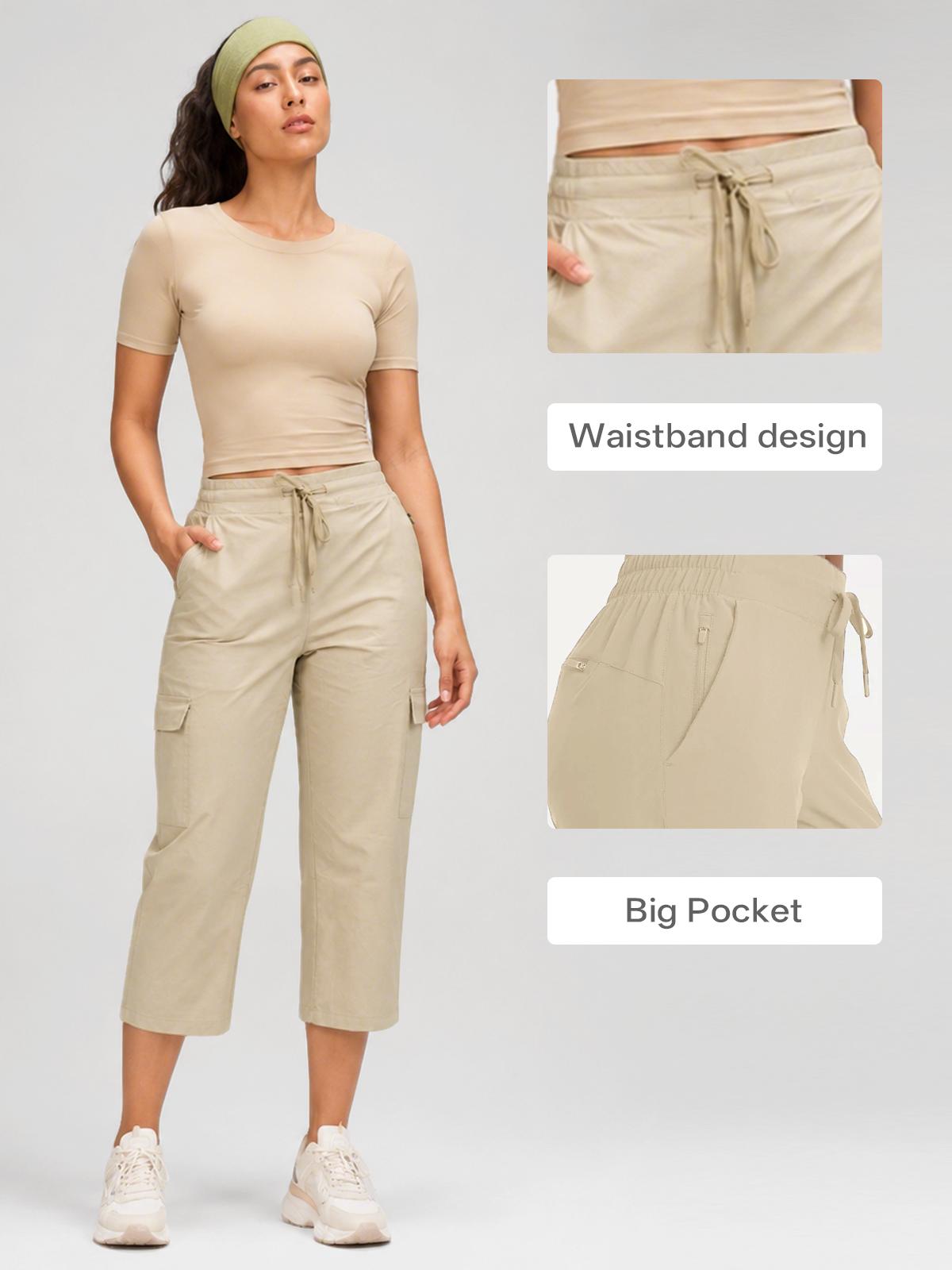 JOJOANS Women's Quick Dry Cargo Capri Pants with 7 Pockets, Lightweight Breathable Mid Rise Drawstring Hiking Travel Pants, Stretch Outdoor Casual Capris for Vacation, Camping, Walking, Beach, Everyday Summer Outfit