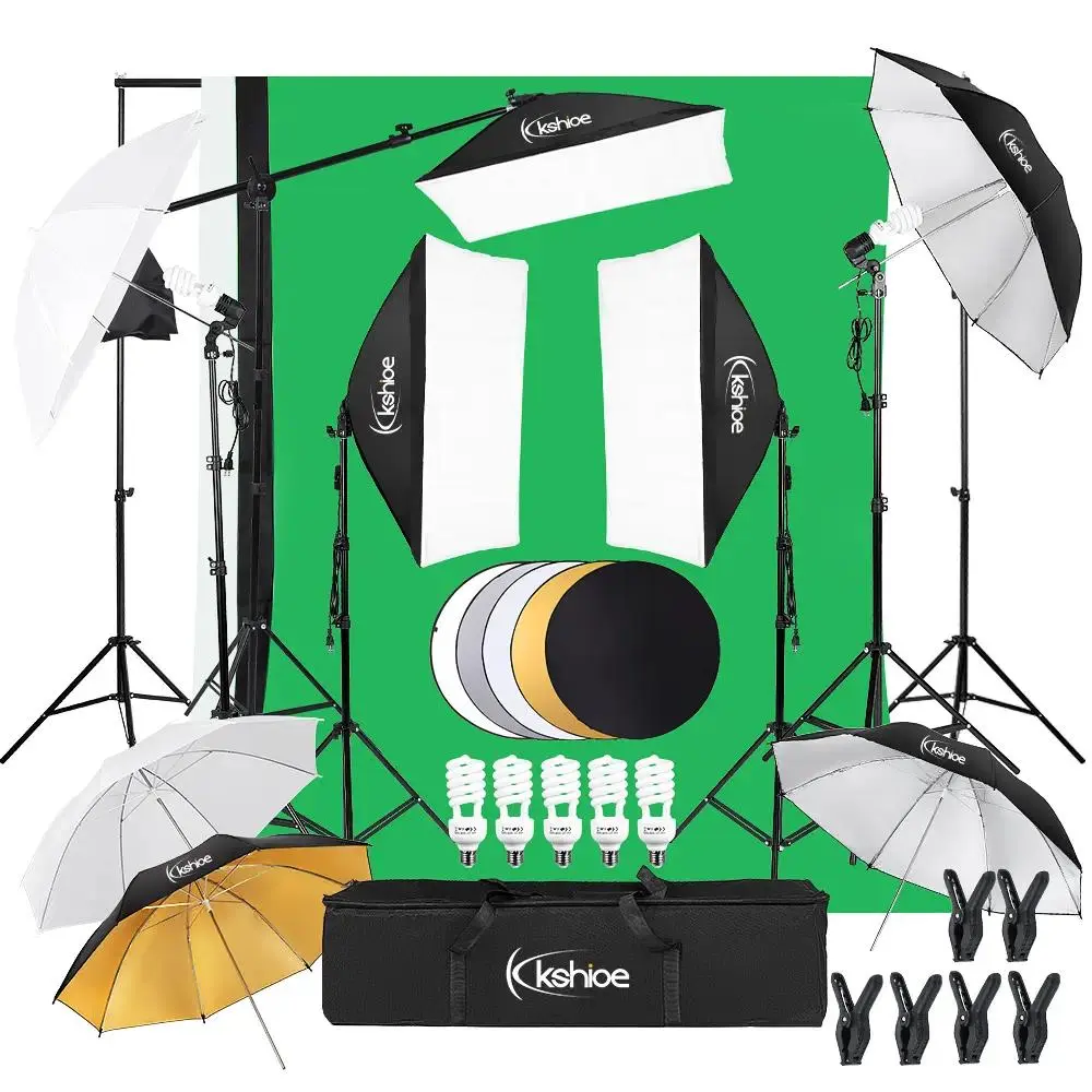 Professional Studio Photography Portable Soft Light Box & Umbrella Kit - 5-in-1 Reflector, Diffuser, 1x2*3m Metal Background Frame, 3x1.6*3m Non-Woven Backdrop, Stands for Photo Video Content Creation, AC Light Bulbs