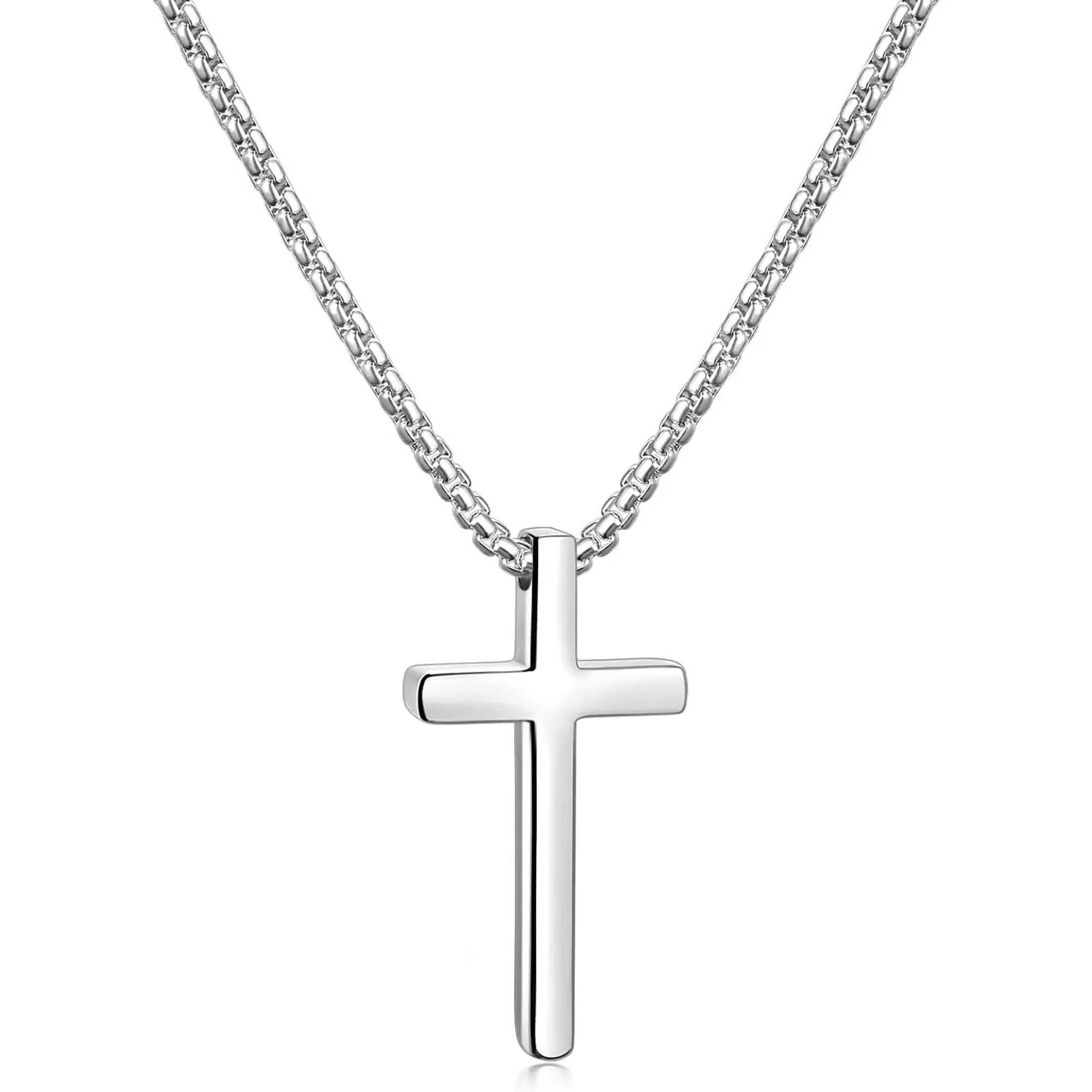 Waterproof Stainless Steel Unisex Cross Necklace for Men and Women Cross Pendant Necklace and 2.5mm Cross Chain for Men 16-24 Inch