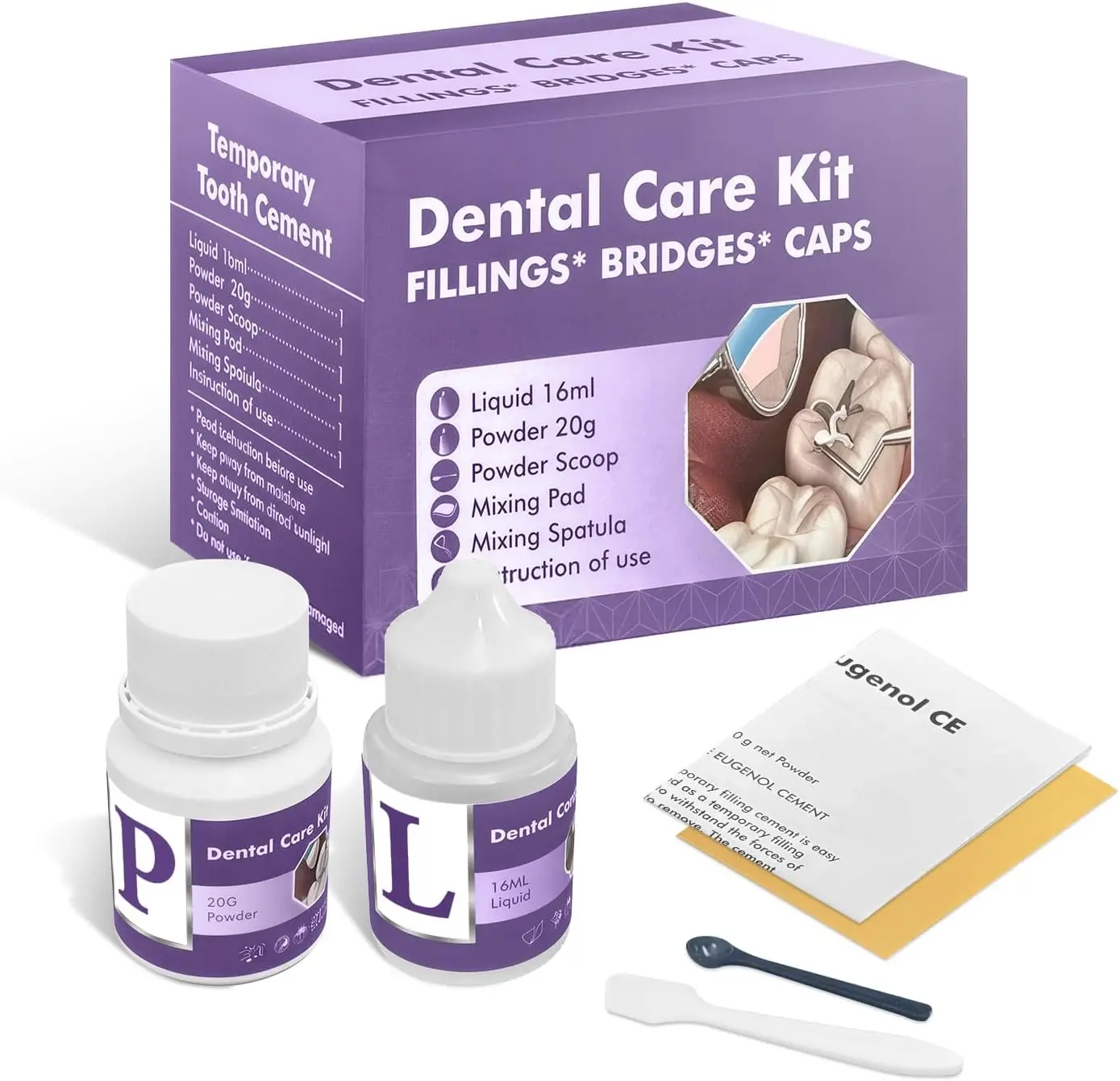 Tooth Repair Kit Zinc Oxide Eugenol Cement for Cavities Filling Dental Care Kit for Broken Chipped or Missing Teeth Temporary and Permanent Tooth Filling and Crown Fixing at Home