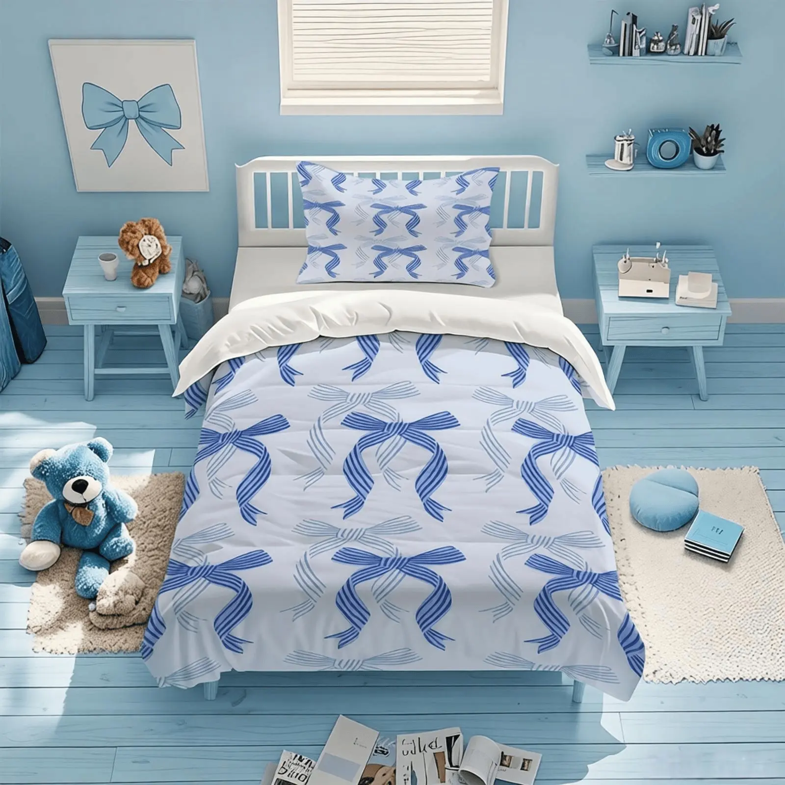 Blue Bowtie Pattern Duvet Cover, Soft, Comfortable And Durable Bedding, Suitable For Bedroom Decoration Gifts For Teenagers And Adults, Including 1 Duvet Cover And 1 Or 2 Pillowcases Without Core And Pillow