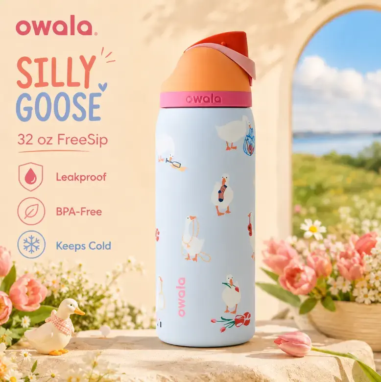 Owala FreeSip Goose 32oz Limited Edition Leak-Proof Stainless Steel, Water Bottle, Portable Leakproof BPA-Free Stainless Steel Tumbler, Insulated Water Cup, Flasks for Travel, Gym sohochic