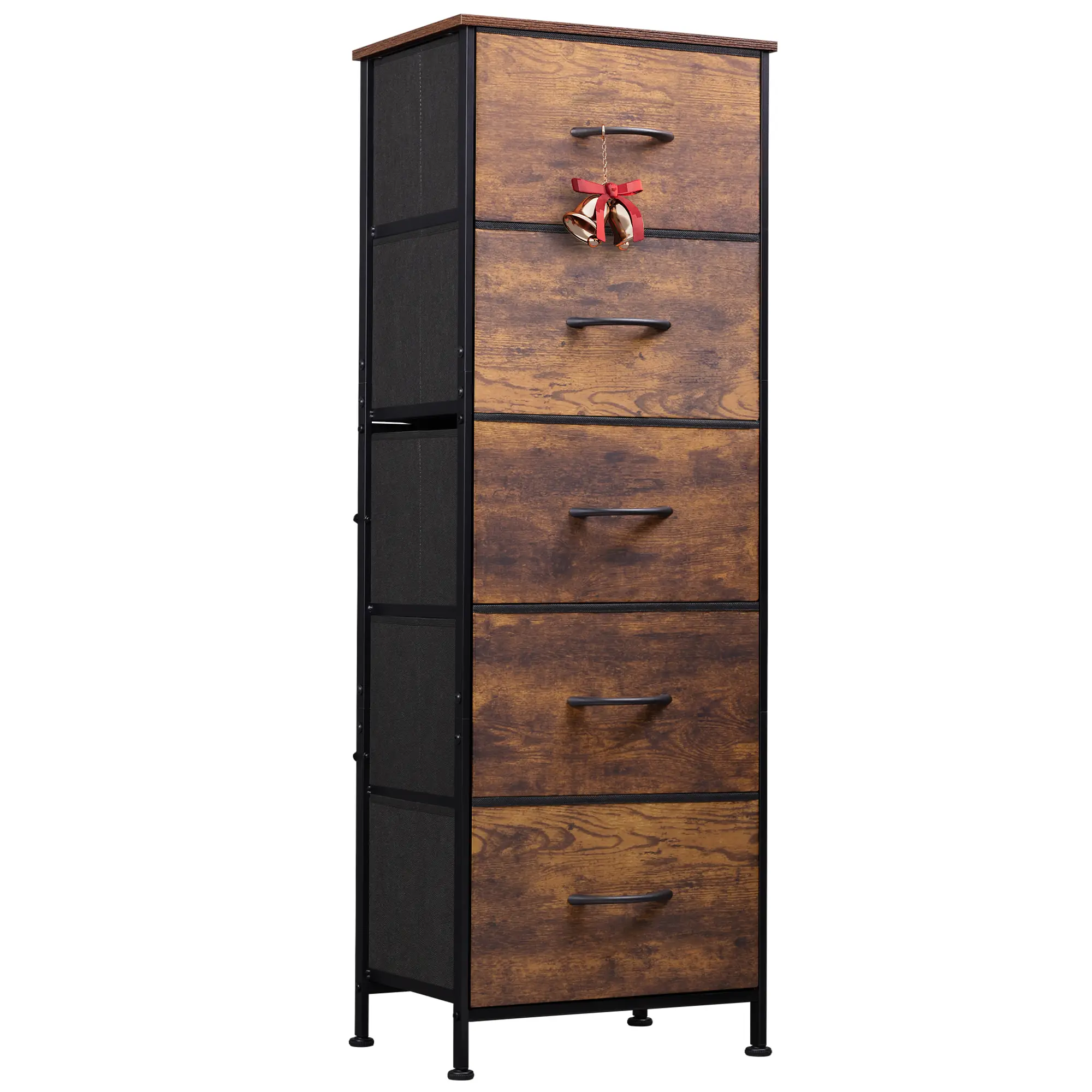 WLIVE 5-Drawer Fabric Dresser | Storage Tower / Cabinet, Wood Top & Sturdy Metal Frame, 47.5"H Tall Dresser for Bedroom/Closet/Narrow Space