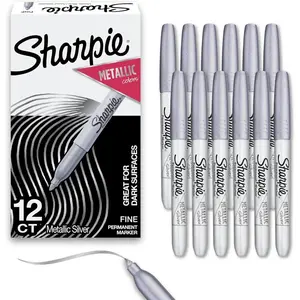 Metallic Permanent Markers Fine Tip Set For Black Paper Or Dark Surfaces, 12 Count