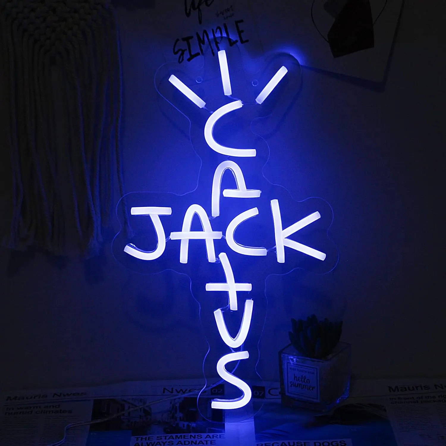 Jack Cactus Neon Sign – Dimmable USB-Powered LED Wall Art with Hanging Chain, Perfect for Bedroom, Man Cave, Bar, Pub & Party Decor