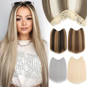 18 Inch Clip In Hair Extensions U-Shaped One Piece Hair Extensions With 5 Clips 3/4 Full Head Long Straight Synthetic Hairpiece Weft Lace Net Highligh V Shape Hairpieces One Piece 160g Extra Thick Hairpieces Christmas Party Gift For Women