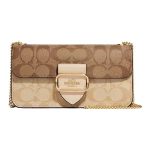 Coach Morgan 20 Classic Monogram Buckle Closure Coated Canvas and Leather Crossbody Bag for Women in Brown