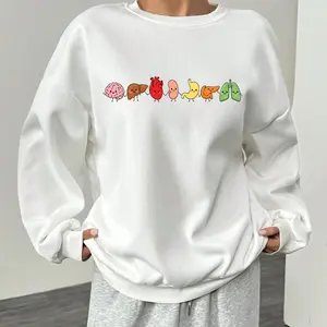 [Made in USA] Cute Anatomy Organs Sweatshirt, Kawaii Human Organ Graphic Crewneck Pullover, Funny Medical Student Anatomy Shirt, Cartoon Body Parts Sweatshirt, Nurse Doctor Gift For Med Students
