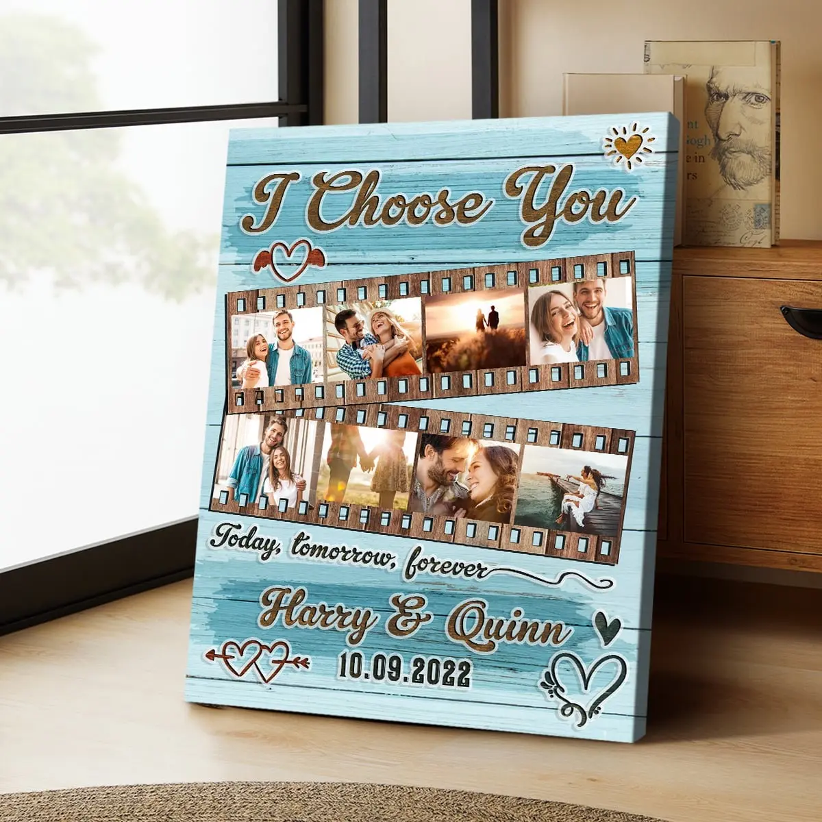 Personalized Couple Photo Collage Wedding Keepsake Print, Custom Names & Date Anniversary Wall Art, Romantic Marriage Memory Decor, Thoughtful Gift for Husband Wife, Home Display