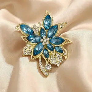 Elegant Blue Flower Brooch with Rhinestones, High-Quality Alloy Pin for Women's Clothing, Handbags & Decorations, Perfect Gift Choice