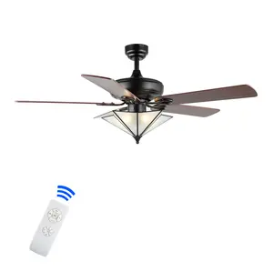 JONATHAN Y JYL9609A 52" Farmhouse Ceiling Fan with Light and Remote, Geometric Star Shade, 5 Reversible Blades (Ashwood/Coffee Brown), 3-Speed Reversible Motor, Black Finish for Living Room, Bedroom