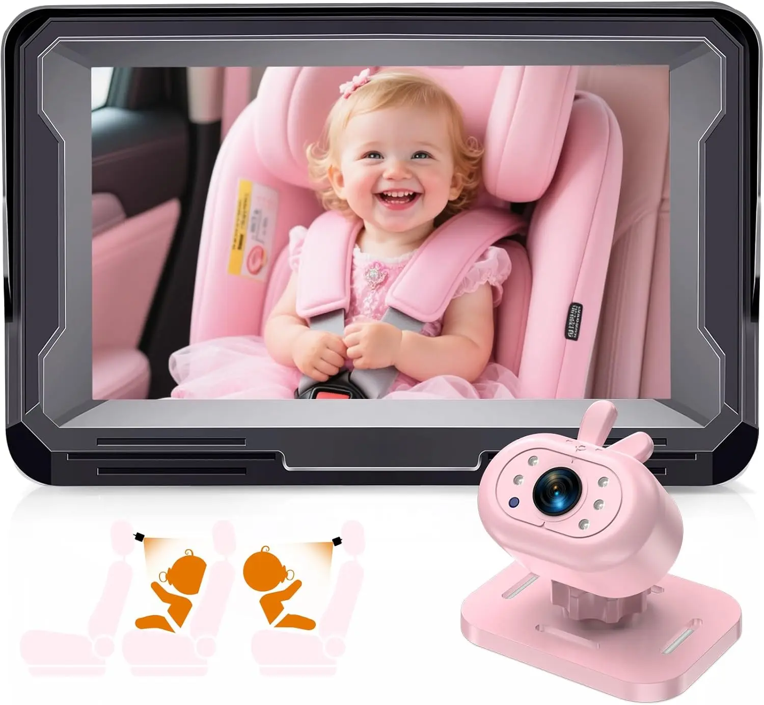 AMTIFO Baby Car Camera for Girls: 1080P HD Rear-Facing Backseat Camera with IR Night Vision - Plug & Play Installation 4.3" Monitor for Infant/Toddler Safety (Pastel Pink)