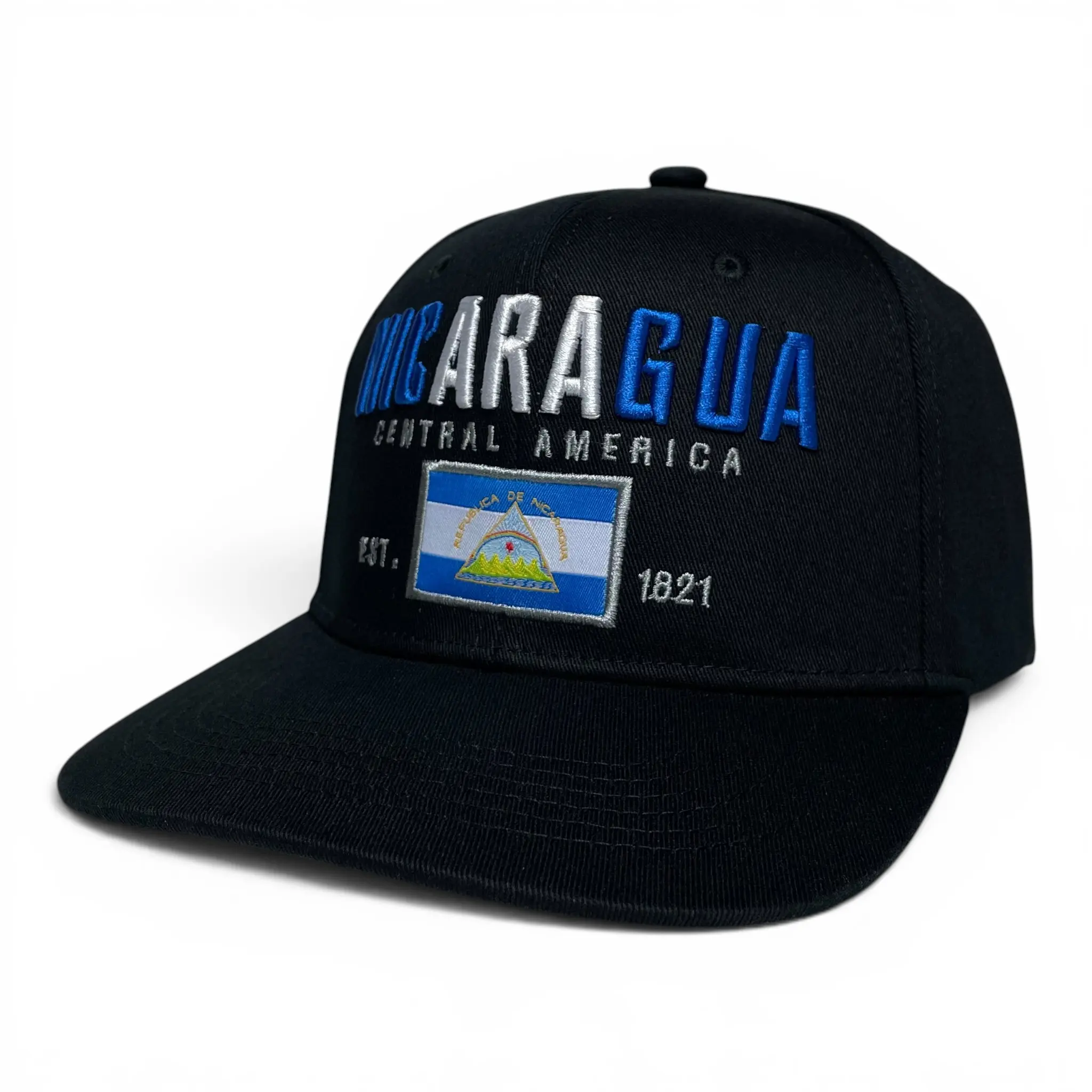 Gorra Bordada con Bandera de Nicaragua Baseball Snapback, Visera Plana Flat Brim Hat Patriotic, Casual Summer Hat