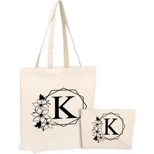 Initial Monogrammed Canvas Tote Bag Personalized for Wedding Birthday Beach Christmas  Bag Tote Bag